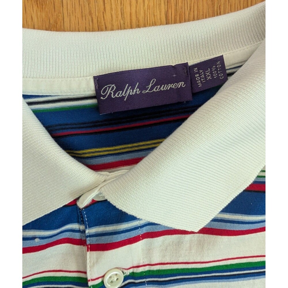 Ralph Lauren Purple Label Made in Italy 2XL Blue Res Stripe Classic Polo Shirt